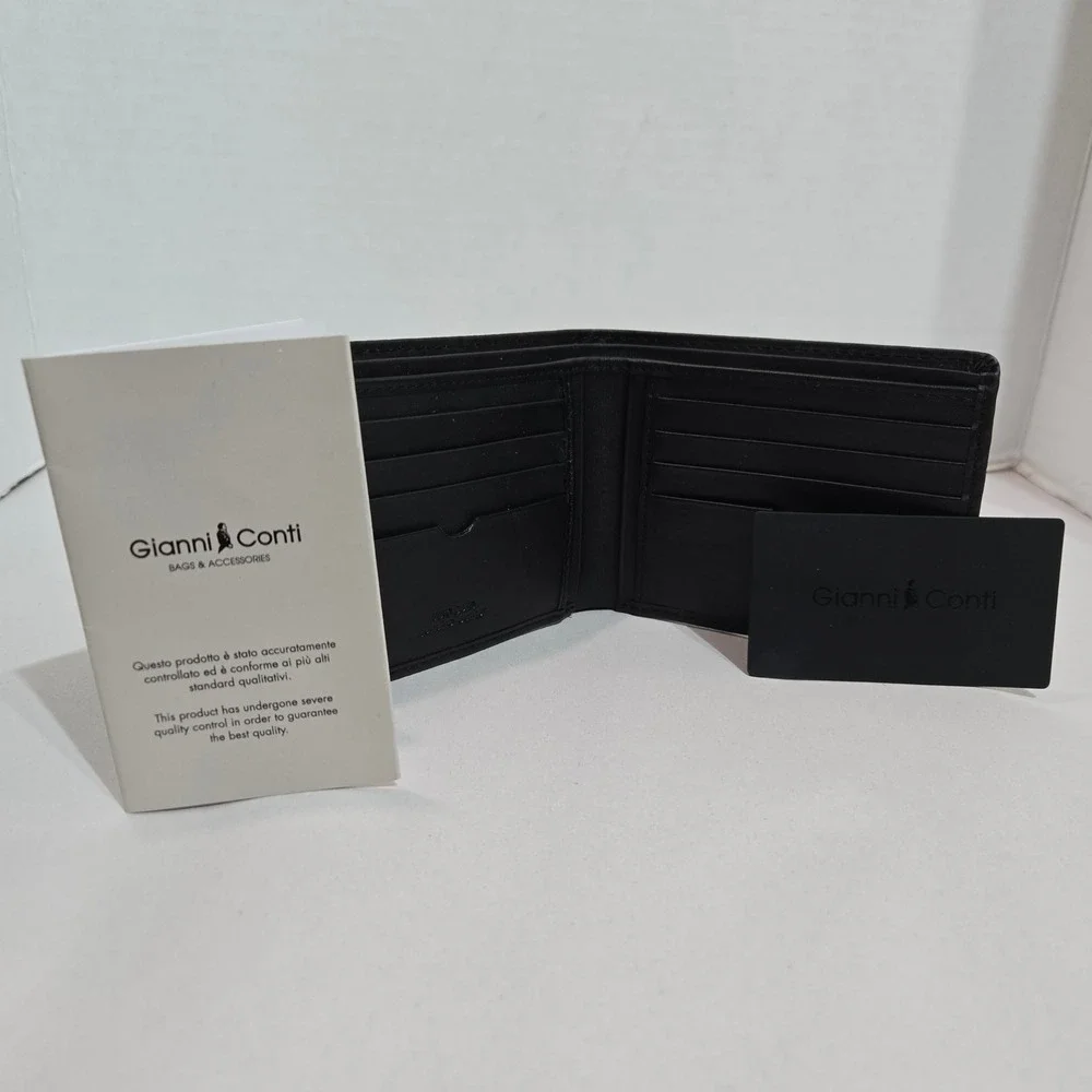 NWT Gianni Conti Bifold Wallet Black Italian Leather Monogrammed #1422